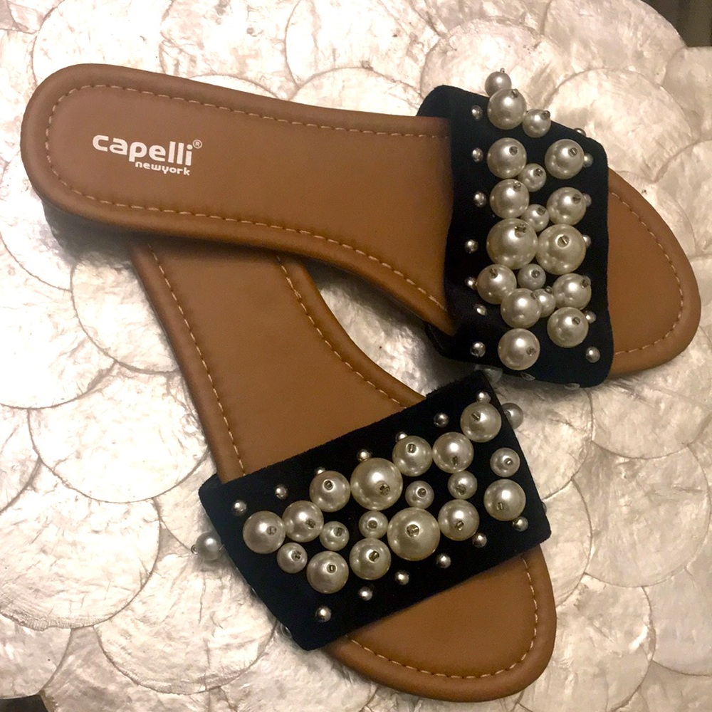 BUBBLE PEARL & BLACK SUEDE SANDALS - Picture 8 of 8